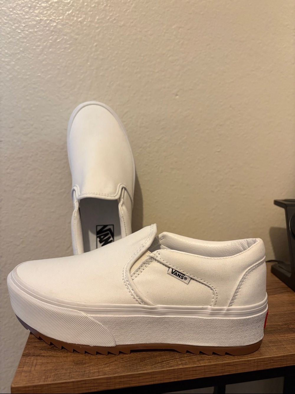 Vans White Platform Slip-On Shoes with Gum Outsole Women’s 8.5